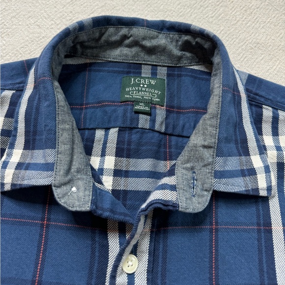 JCREW Men’s Heavyweight Flannel Blue Plaid Cotton Button Down Shirt XL - Picture 5 of 7